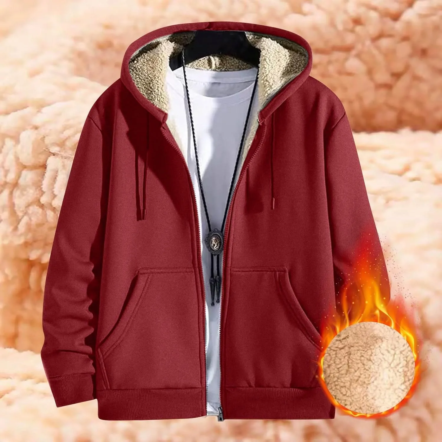 Mens Sherpa Hoodie Zip Up Thermal Thick Hoodies Winter Heavyweight Warm Hooded