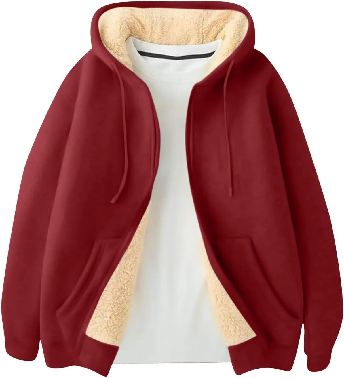 Mens Sherpa Hoodie Zip Up Thermal Thick Hoodies Winter Heavyweight Warm Hooded