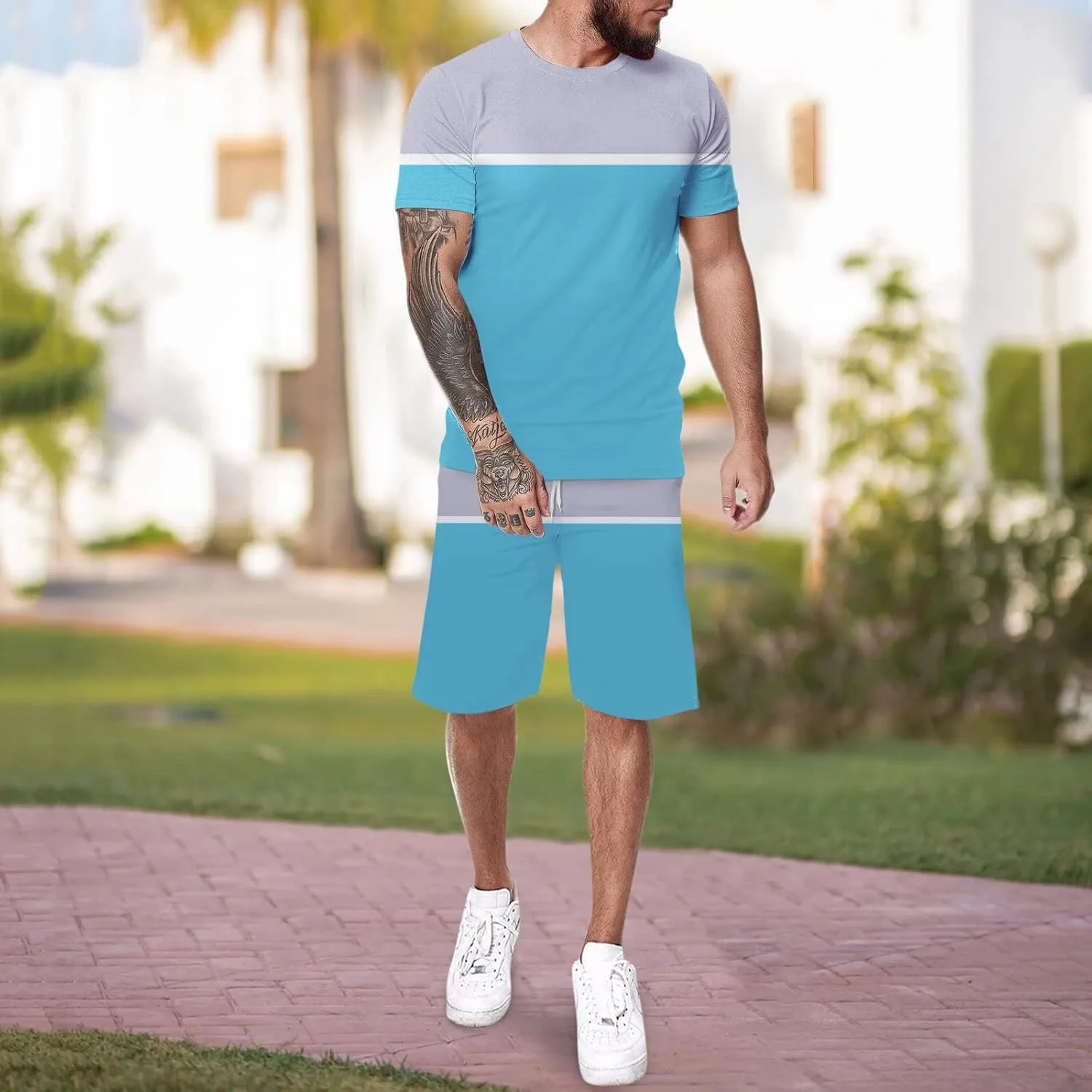 Mens Short Sleeve Polo Shirt & Shorts Set Summer Tracksuit Casual Outfit Men Beach Outfits Sets