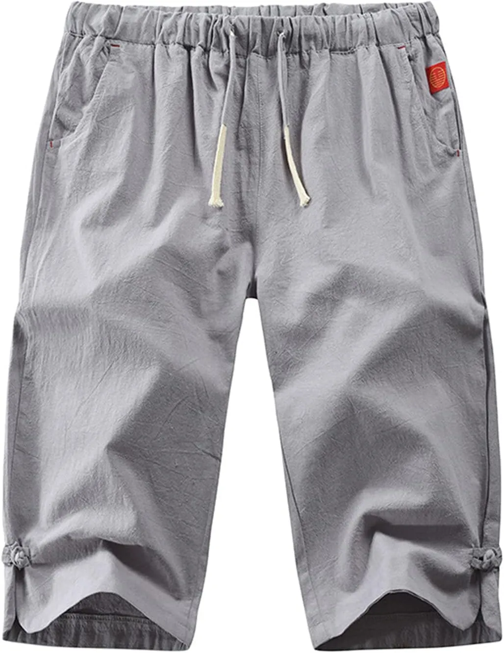 Mens Shorts Cotton Linen Beach Yoga Pants Below Knee Length Casual Loose Fit Canvas Utility Hiker Shorts