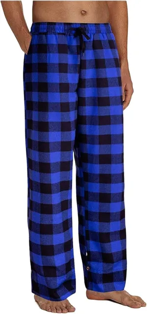 Mens Soft Plaid Long Elastic Waist with 2 Pockets Fleece Sleep Lounge Pajama Bottoms Pants