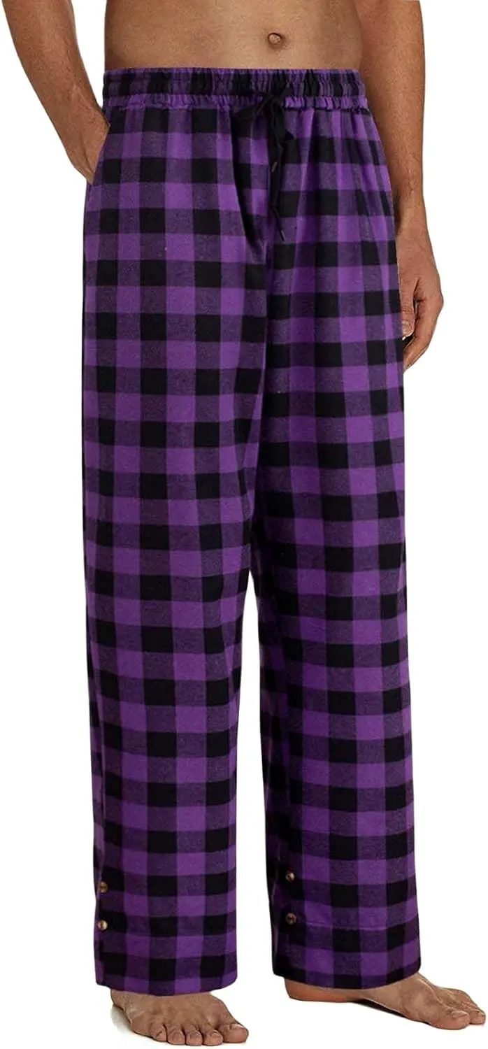 Mens Soft Plaid Long Elastic Waist with 2 Pockets Fleece Sleep Lounge Pajama Bottoms Pants