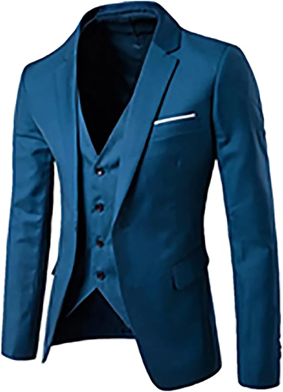 Mens Suit 3 Piece Slim Fit Blazer Vest Pants Set Suits for Men Formal Fashion One Button Solid Jacket Business Suit