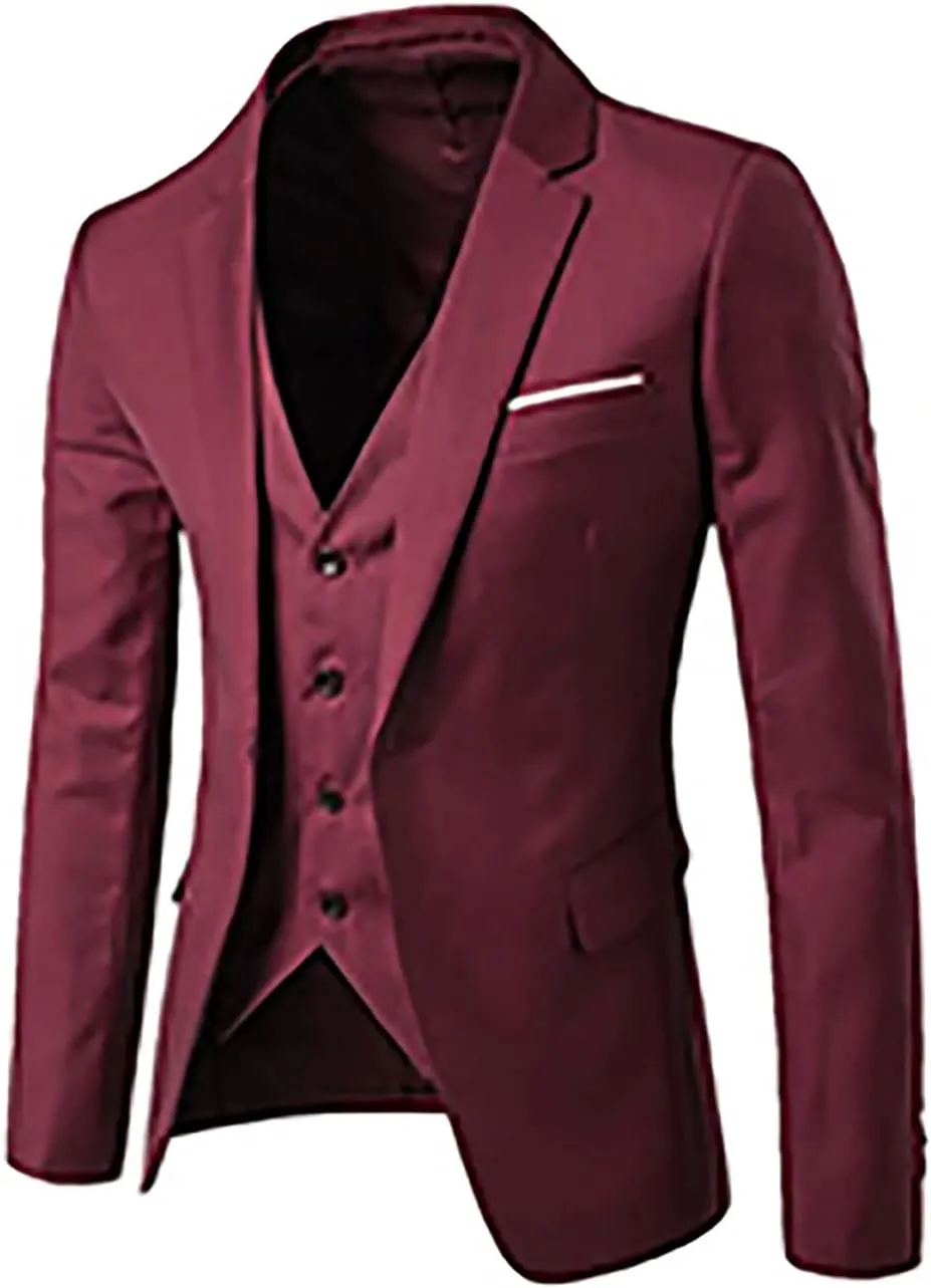 Mens Suit 3 Piece Slim Fit Blazer Vest Pants Set Suits for Men Formal Fashion One Button Solid Jacket Business Suit