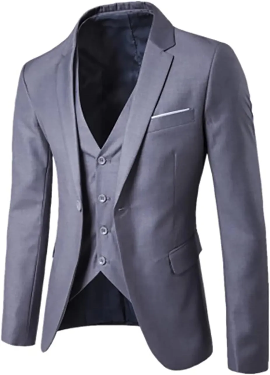 Mens Suit 3 Piece Slim Fit Blazer Vest Pants Set Suits for Men Formal Fashion One Button Solid Jacket Business Suit