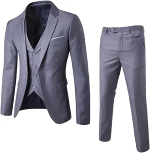 Mens Suit 3 Piece Slim Fit Blazer Vest Pants Set Suits for Men Formal Fashion One Button Solid Jacket Business Suit
