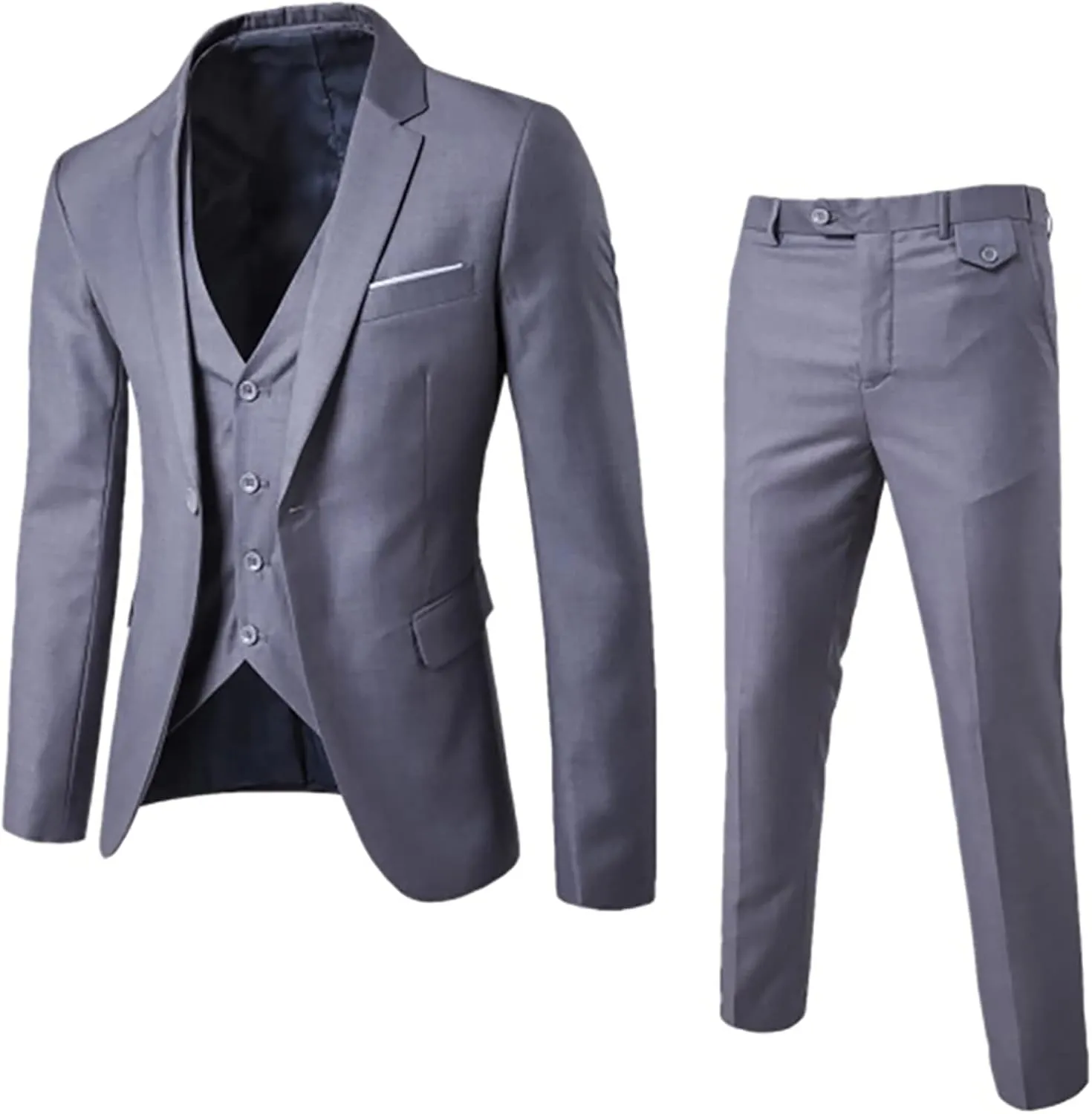 Mens Suit 3 Piece Slim Fit Blazer Vest Pants Set Suits for Men Formal Fashion One Button Solid Jacket Business Suit