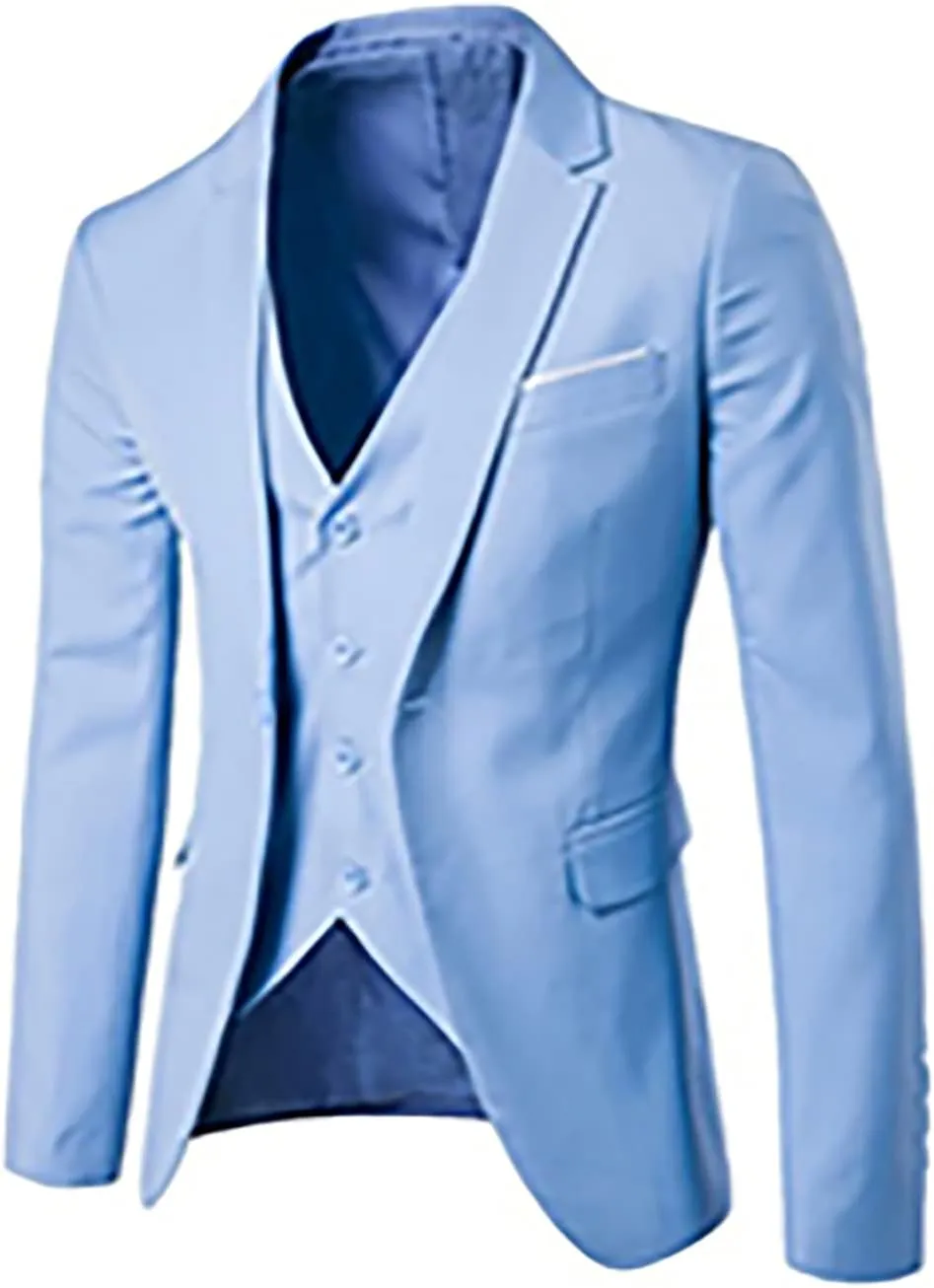 Mens Suit 3 Piece Slim Fit Blazer Vest Pants Set Suits for Men Formal Fashion One Button Solid Jacket Business Suit