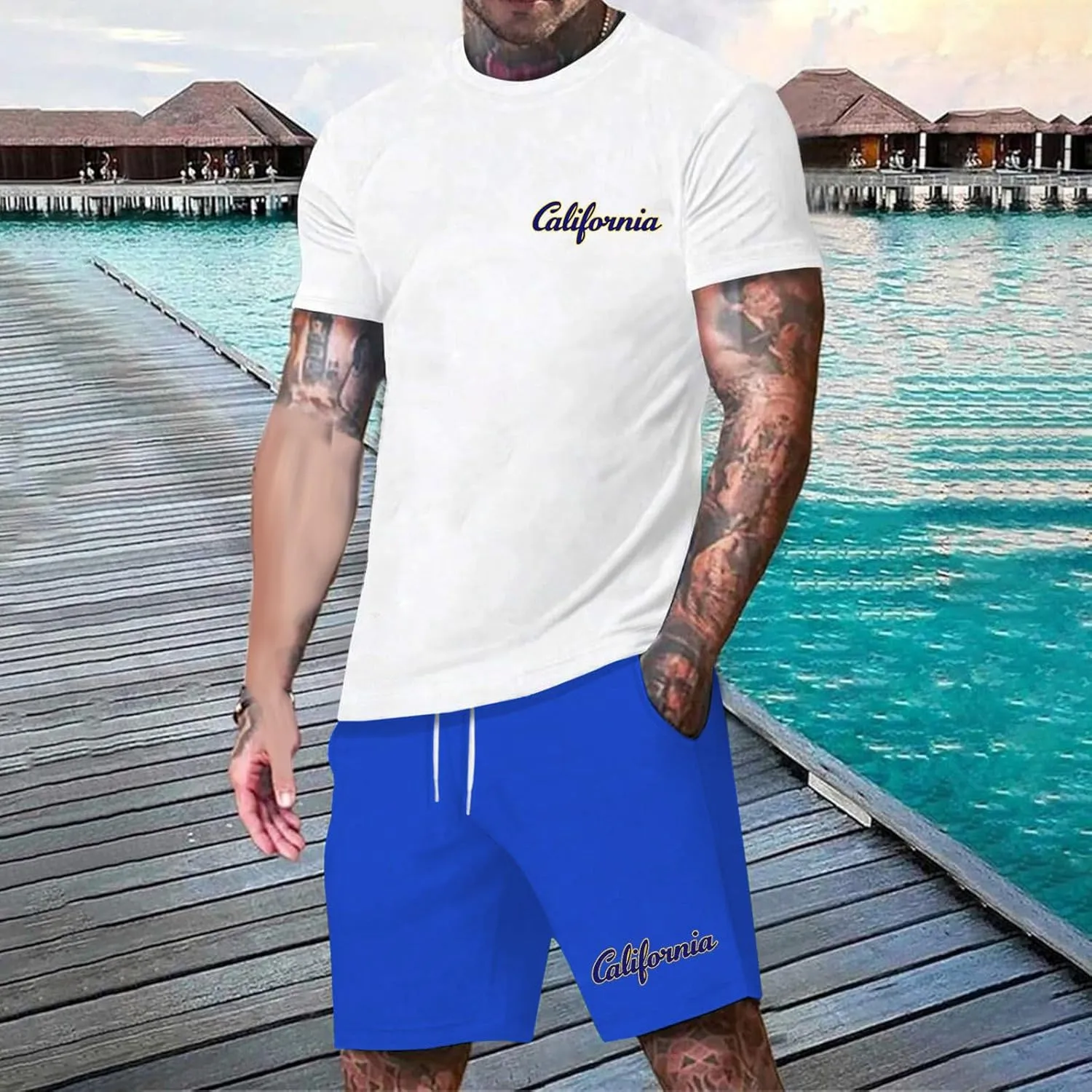 Men's Summer Beach Outfits 2 Piece Shirt Shorts Set Hawaiian Sport Big and Tall Short Sets Comfort Tracksuits