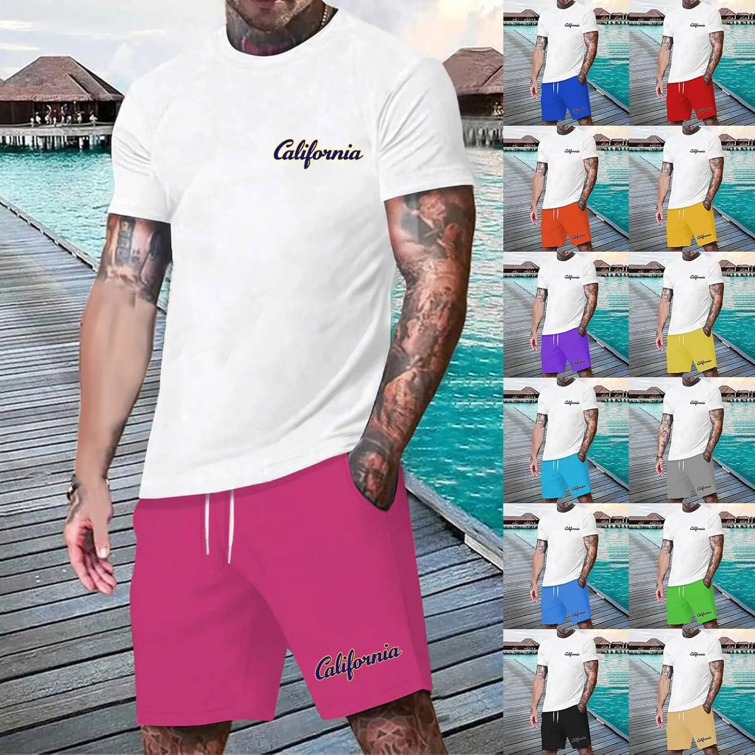 Men's Summer Beach Outfits 2 Piece Shirt Shorts Set Hawaiian Sport Big and Tall Short Sets Comfort Tracksuits