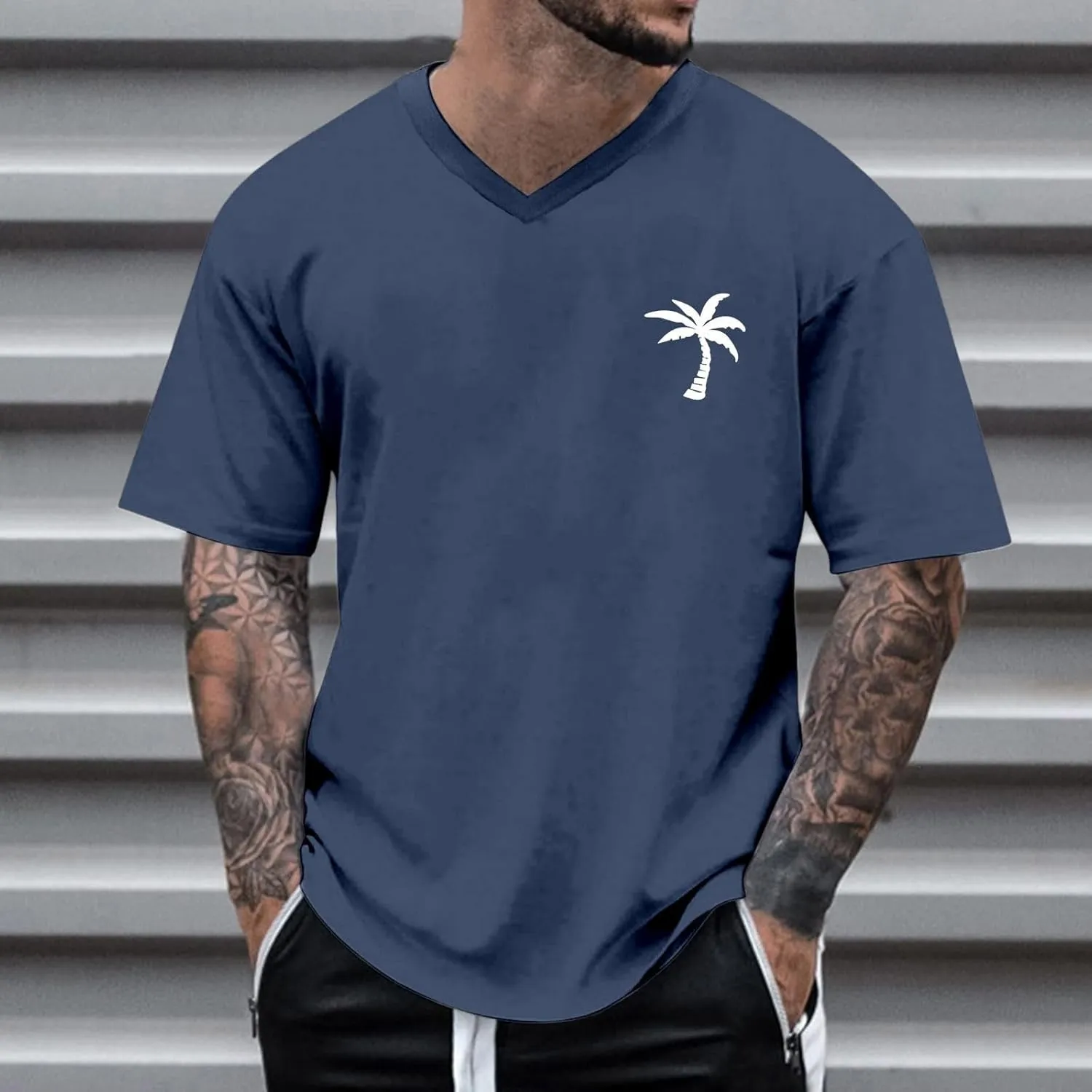 Mens T-Shirts V Neck Short Sleeve Fashion Graphic Tees Cotton Loose Casual Summer Crewneck Hipster Designer T Shirts