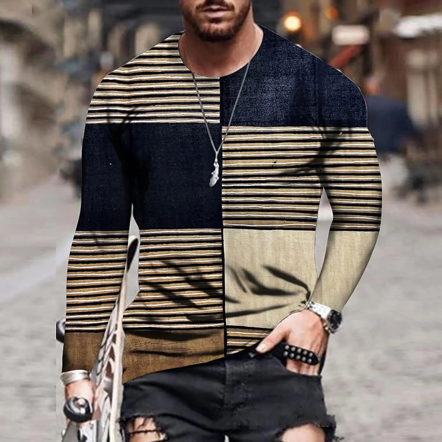 Mens Track Athletic T Shirts Long Sleeve Tops Tee for Mens Boat Neck Print Camo Fall Summer Shirts 2024