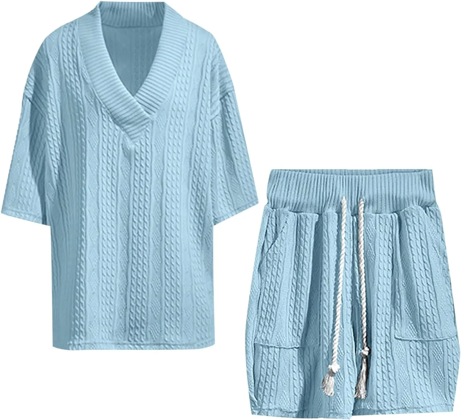 Mens Track Suits 2 Piece Set Jacquard Summer Baggy Shirt with Drawstring Shorts Set Athletic Casual Track Suit Outfits