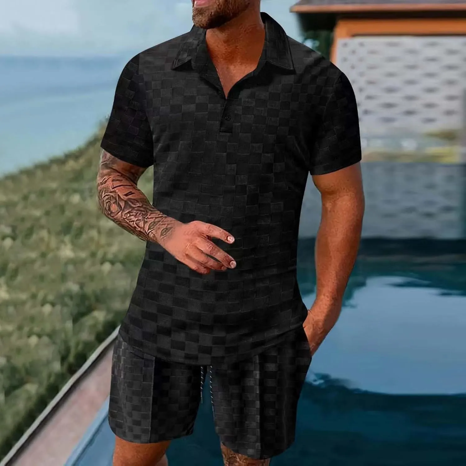 Men's Tracksuit Shirt and Shorts Set Hawaiian Button Down Shirts Vintage Short Sets 2 Piece Summer Outfits