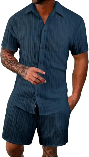 Men's Tracksuit Shirt and Shorts Set Hawaiian Button Down Shirts Vintage Short Sets 2 Piece Summer Outfits