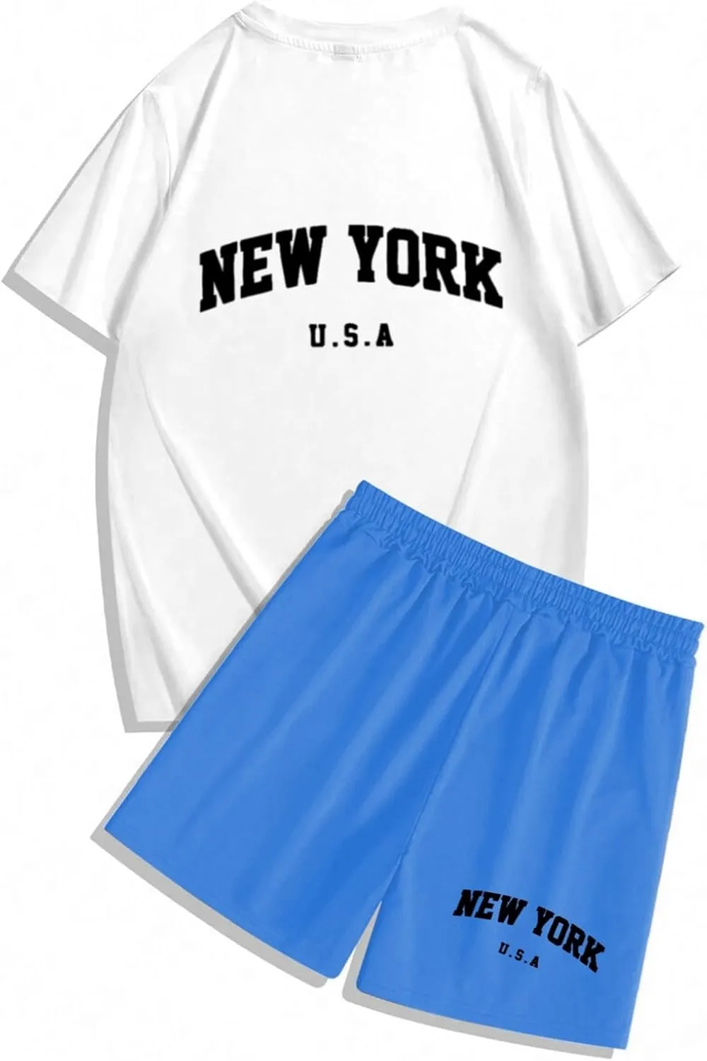 Men's Tracksuits 2 Piece Casual Short Sleeve New York Print T-Shirts Shorts Casual Beach Vacation Outfits Set