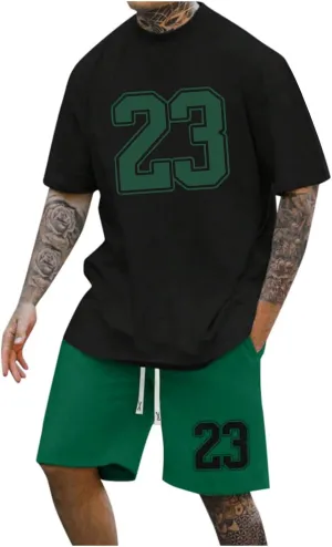 Men's Waffle Shirt and Shorts Set 2 Piece Outfits Summer Tracksuits Set with Pockets Athletic Casual Outfits Men Two Piece Outfits Sets Dark Green