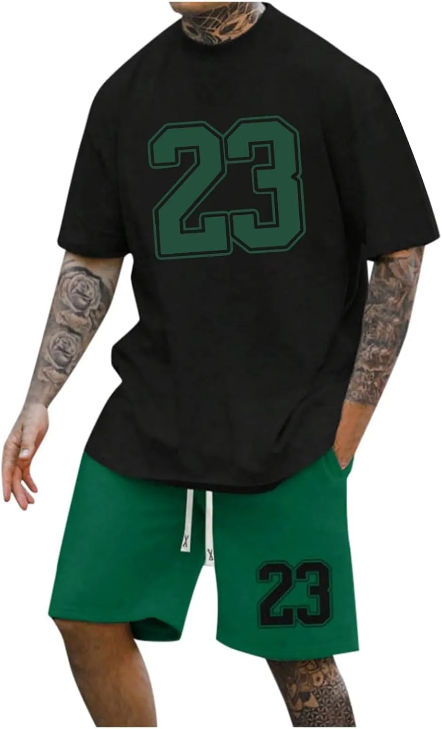 Men's Waffle Shirt and Shorts Set 2 Piece Outfits Summer Tracksuits Set with Pockets Athletic Casual Outfits Men Two Piece Outfits Sets Dark Green