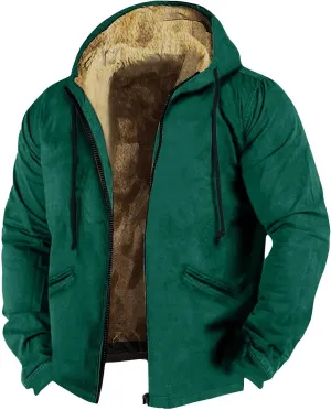 Mens Winter Sherpa Hoodie Jacket Fleece Lined Windproof Warm Coats Zipper Heavyweight Thermal Outfits with Pockets