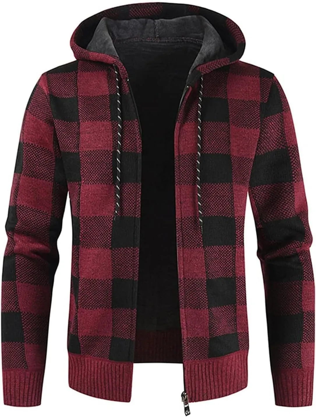 Men's Zip Up Casual Long Sleeve Hoodies Full Zipper Sherpa Fleece Lined Knit Cardigan Sweater Jacket Pockets