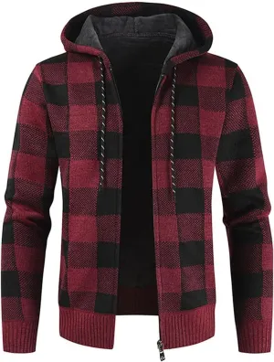 Men's Zip Up Casual Long Sleeve Hoodies Full Zipper Sherpa Fleece Lined Knit Cardigan Sweater Jacket Pockets