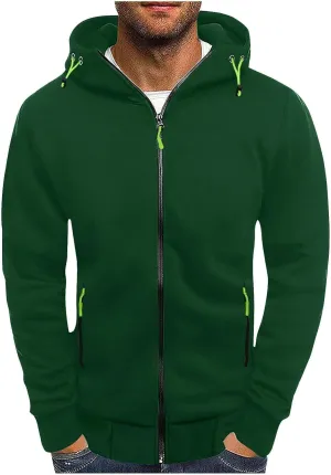 Men's Zip Up Hoodie Solid Zip Up Hooded Jacket Long Sleeve Drawstring Sweatshirt Lightweigt Athletic Coat with Pockets