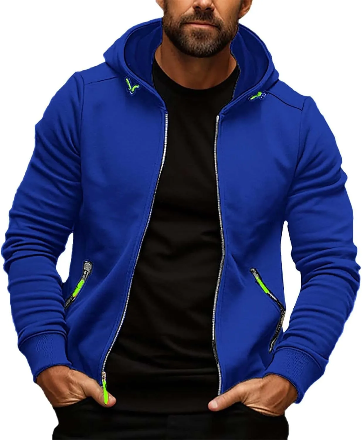 Men's Zip Up Hoodie Solid Zip Up Hooded Jacket Long Sleeve Drawstring Sweatshirt Lightweigt Athletic Coat with Pockets