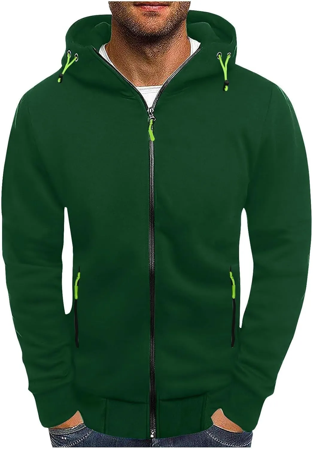 Men's Zip Up Hoodie Solid Zip Up Hooded Jacket Long Sleeve Drawstring Sweatshirt Lightweigt Athletic Coat with Pockets