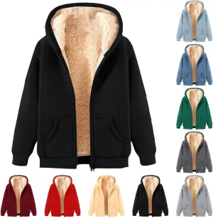 Men's Zip Up Hoodies Heavyweight Fleece Lined Sweatshirts Jacket Winter Windproof Warm Thick Sherpa Hooded Sweatshirt