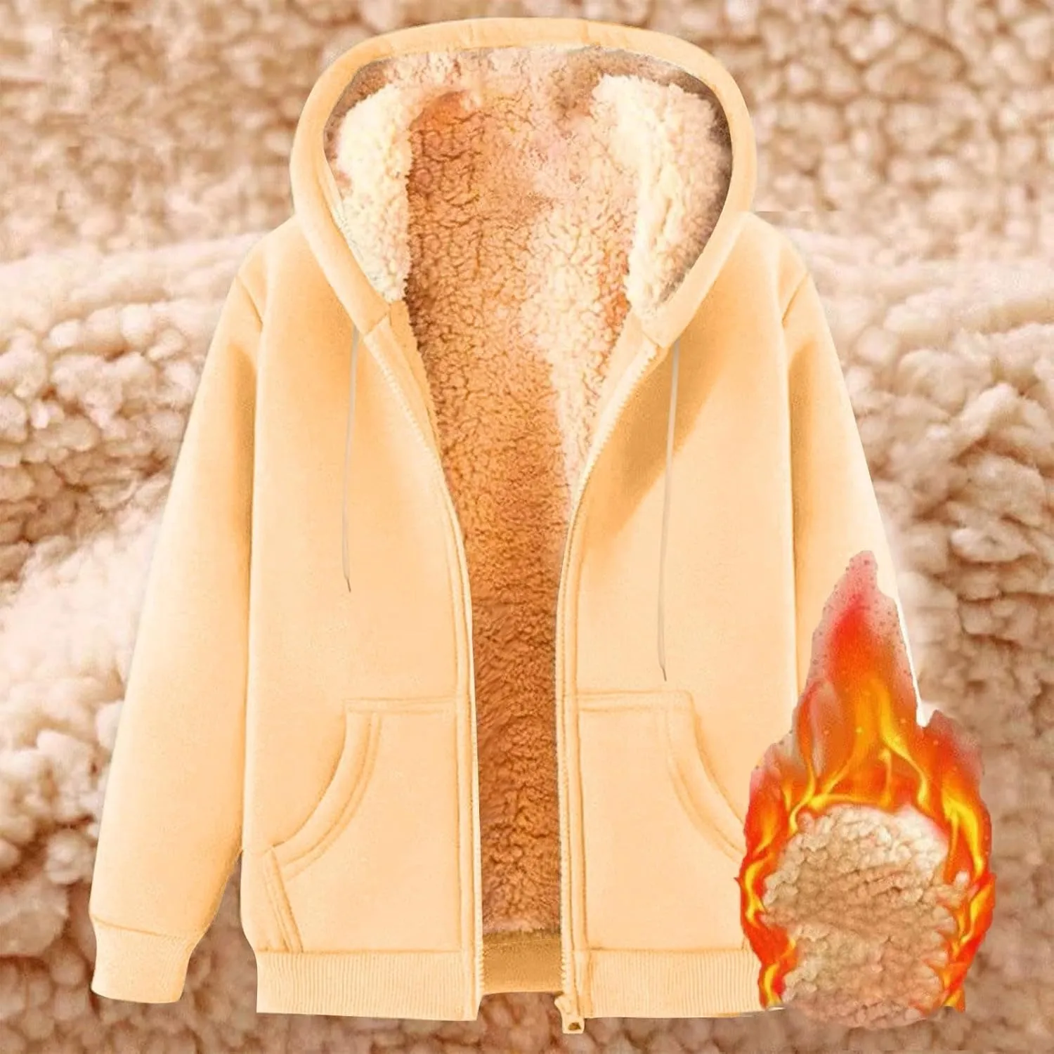 Men's Zip Up Hoodies Heavyweight Fleece Lined Sweatshirts Jacket Winter Windproof Warm Thick Sherpa Hooded Sweatshirt