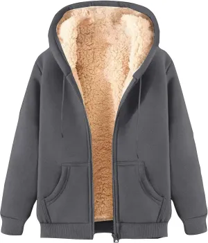 Men's Zip Up Hoodies Heavyweight Fleece Lined Sweatshirts Jacket Winter Windproof Warm Thick Sherpa Hooded Sweatshirt