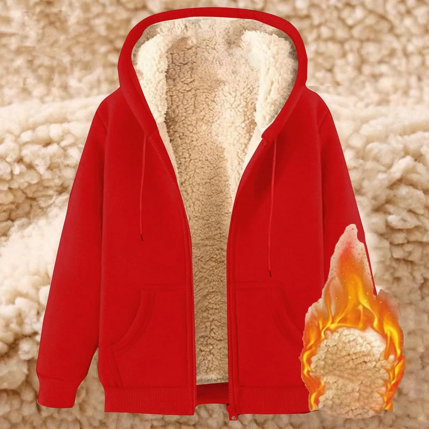 Men's Zip Up Hoodies Heavyweight Fleece Lined Sweatshirts Jacket Winter Windproof Warm Thick Sherpa Hooded Sweatshirt