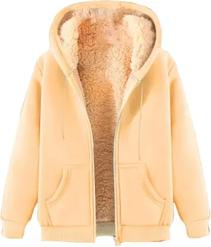 Men's Zip Up Hoodies Heavyweight Fleece Lined Sweatshirts Jacket Winter Windproof Warm Thick Sherpa Hooded Sweatshirt