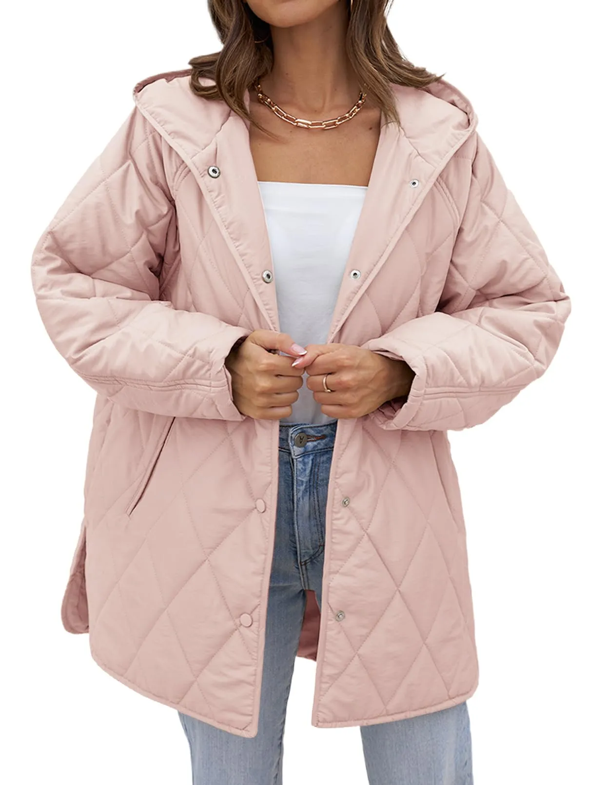 MEROKEETY Long Sleeve Lightweight Hooded Puffer Jacket Coat