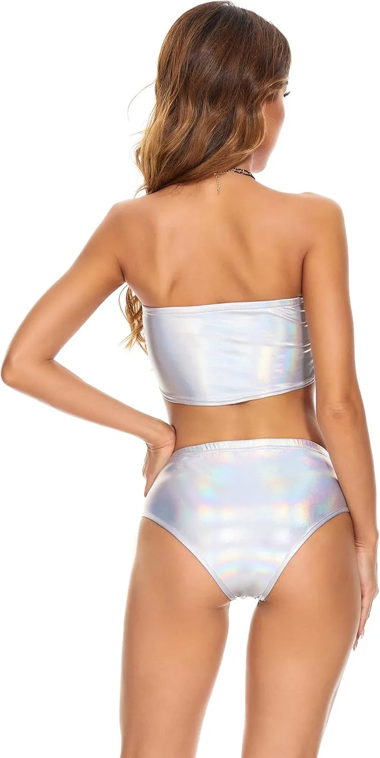 Metallic Booty Shorts Shiny Cheeky High Waisted Bottoms for Raves, Festivals, Dancings