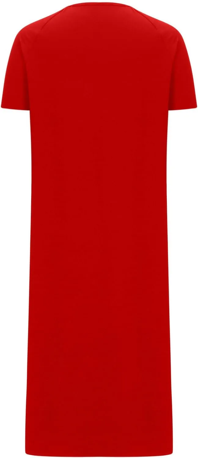 Nightgowns for Women Zip Front Nightshirt Short Sleeve Sleepwear Loose Crewneck Soft Summer Sleep Dress with Pockets