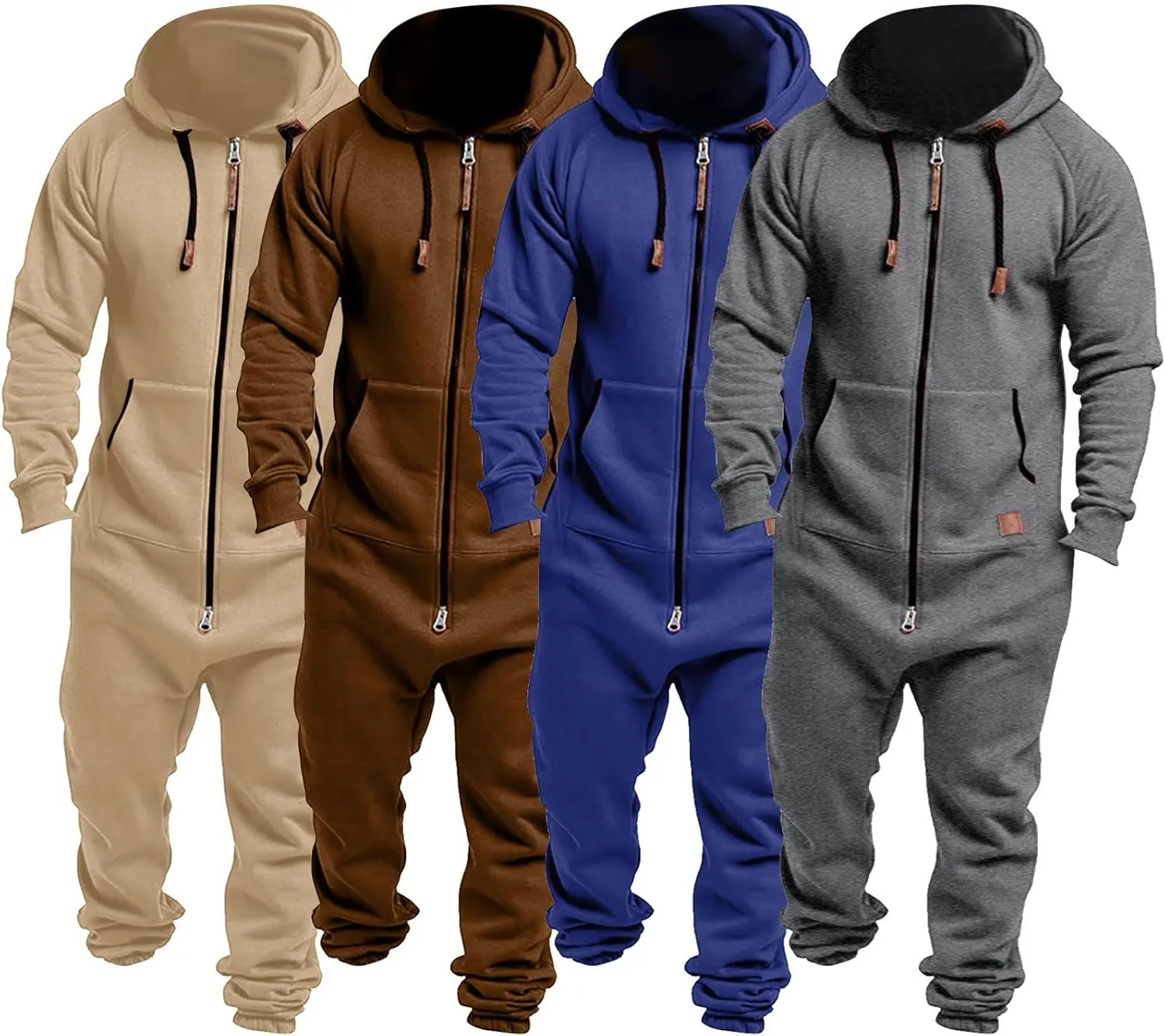 Onesies Men's Hooded Jumpsuit Zip Up One Piece Pajamas Workout Jogging Playsuit Jogger Sweatsuit Overall Romper