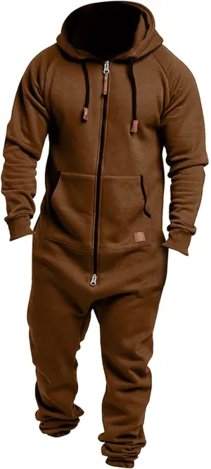 Onesies Men's Hooded Jumpsuit Zip Up One Piece Pajamas Workout Jogging Playsuit Jogger Sweatsuit Overall Romper