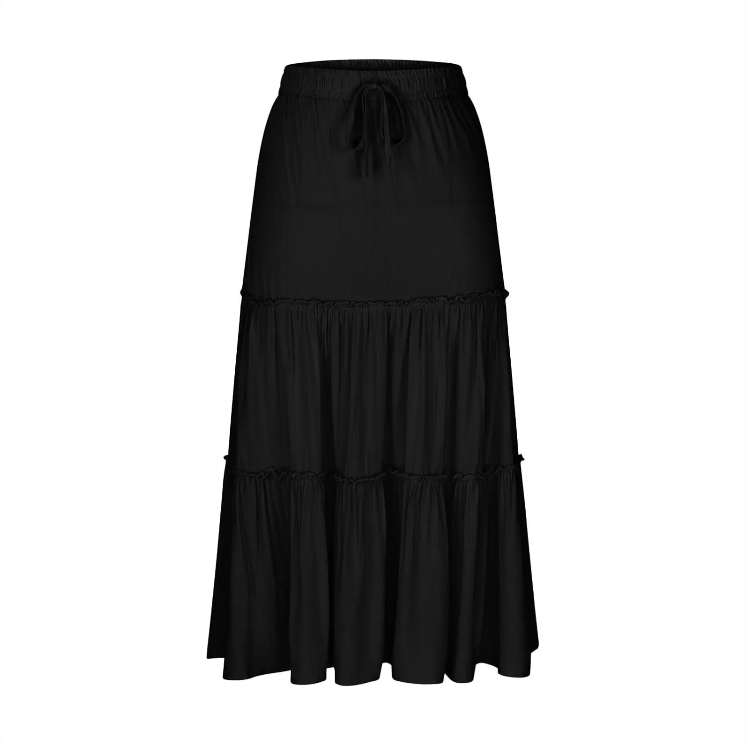 Oplxuo Women's Summer Ruffle Tiered Pleated Maxi Skirt Casual Drawstring Elastic High Waist Flowy Swing Long Skirts