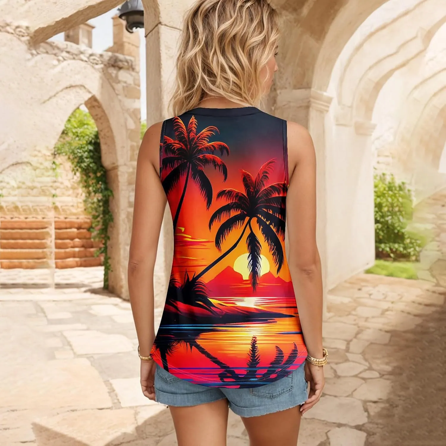 Oversized Graphic Tees for Women Summer Graphic Tops Sleeveless V Neck Tshirt Loose Fit Casual Tank Tunic Blouses