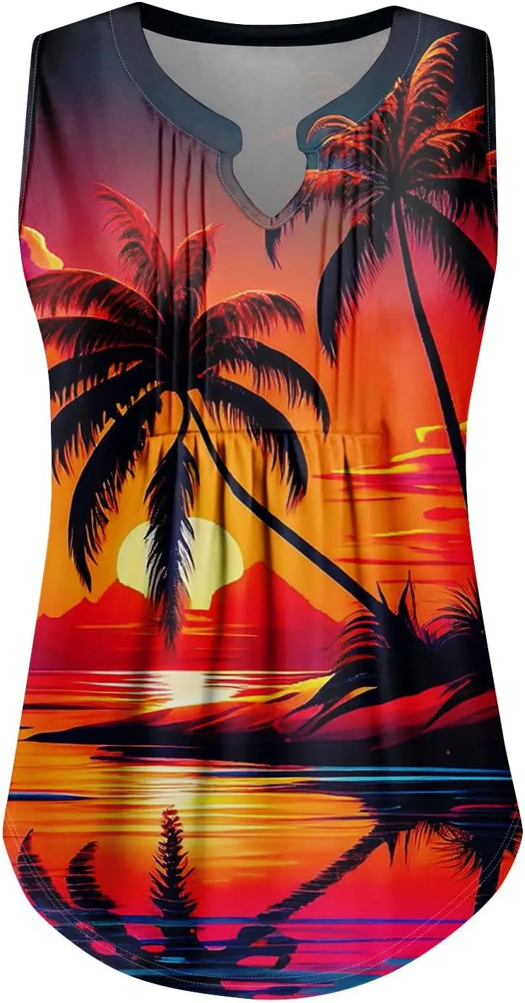 Oversized Graphic Tees for Women Summer Graphic Tops Sleeveless V Neck Tshirt Loose Fit Casual Tank Tunic Blouses