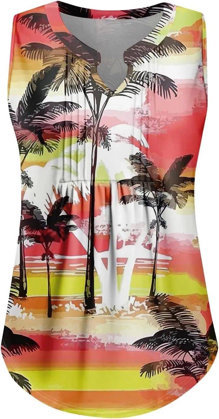 Oversized Graphic Tees for Women Summer Graphic Tops Sleeveless V Neck Tshirt Loose Fit Casual Tank Tunic Blouses