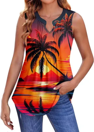 Oversized Graphic Tees for Women Summer Graphic Tops Sleeveless V Neck Tshirt Loose Fit Casual Tank Tunic Blouses