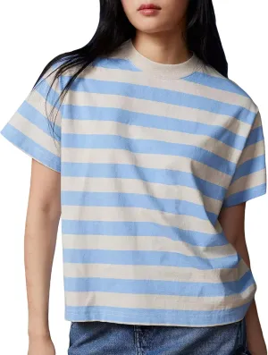 Oversized Striped T Shirt for Women Crewneck Short Sleeve Color Block Basic Tees Summer Y2K Loose Fit Drop Shoulder Tops