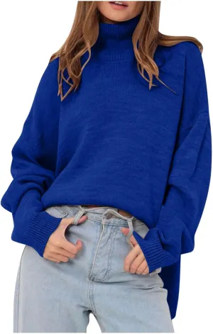 Oversized Sweaters for Women Fall Winter Long Sleeve Turtleneck Knit Pullover Solid Color Casual Loose Fit Jumper Tops