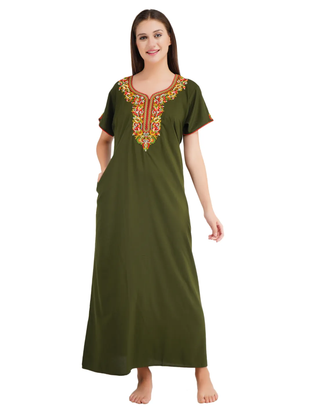 Paan shaped Embroidery Nightgown