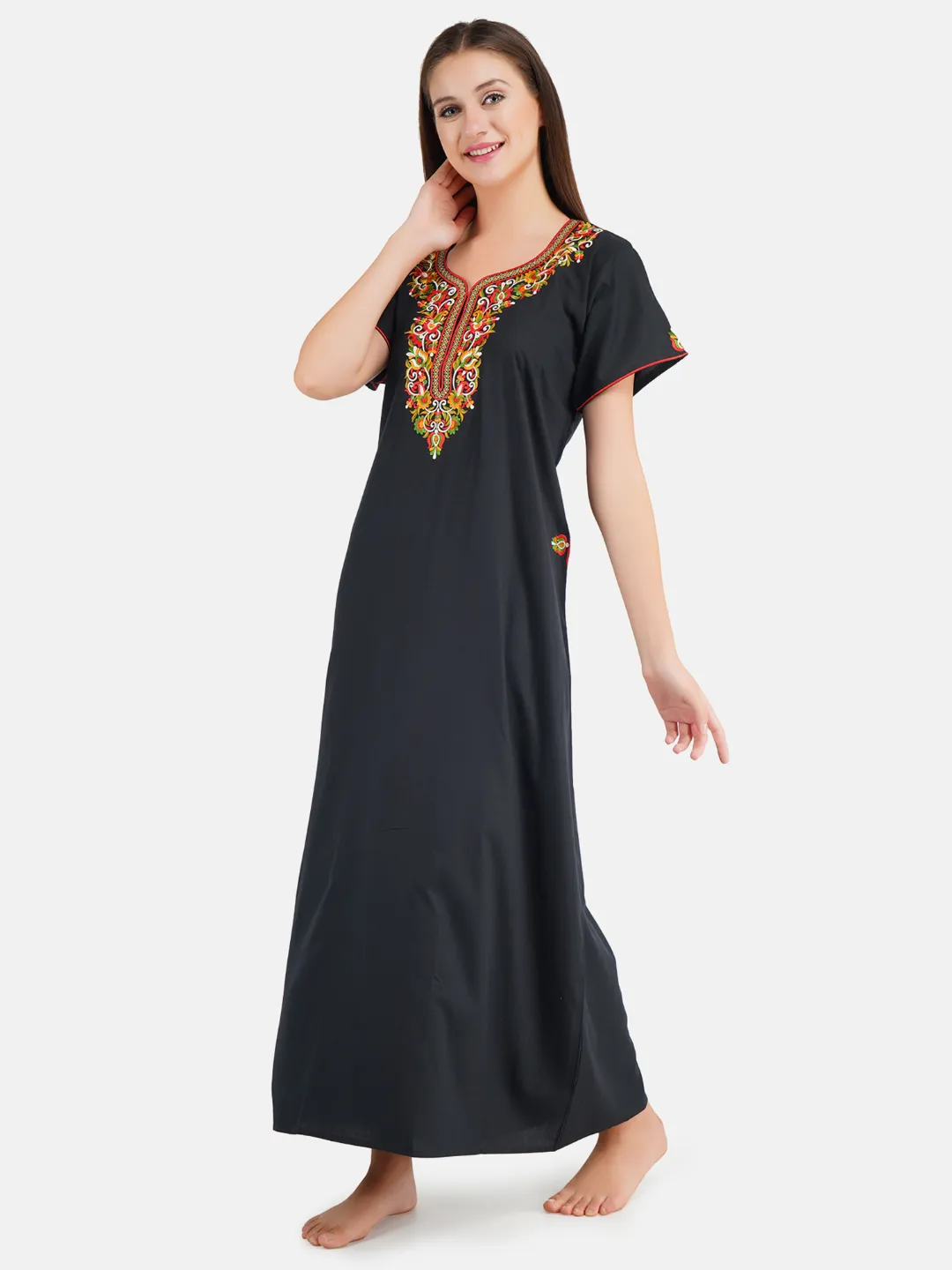 Paan shaped Embroidery Nightgown