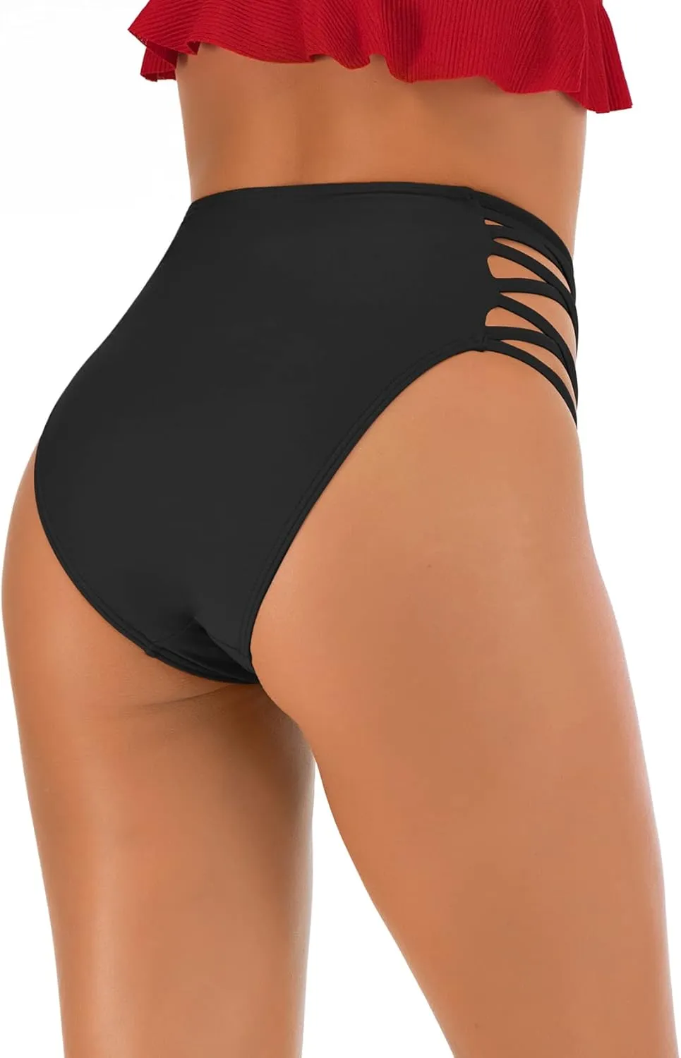Panegy Women's High Waisted Bikini Bottoms Tummy Control Strappy Bathing Suit Bottom