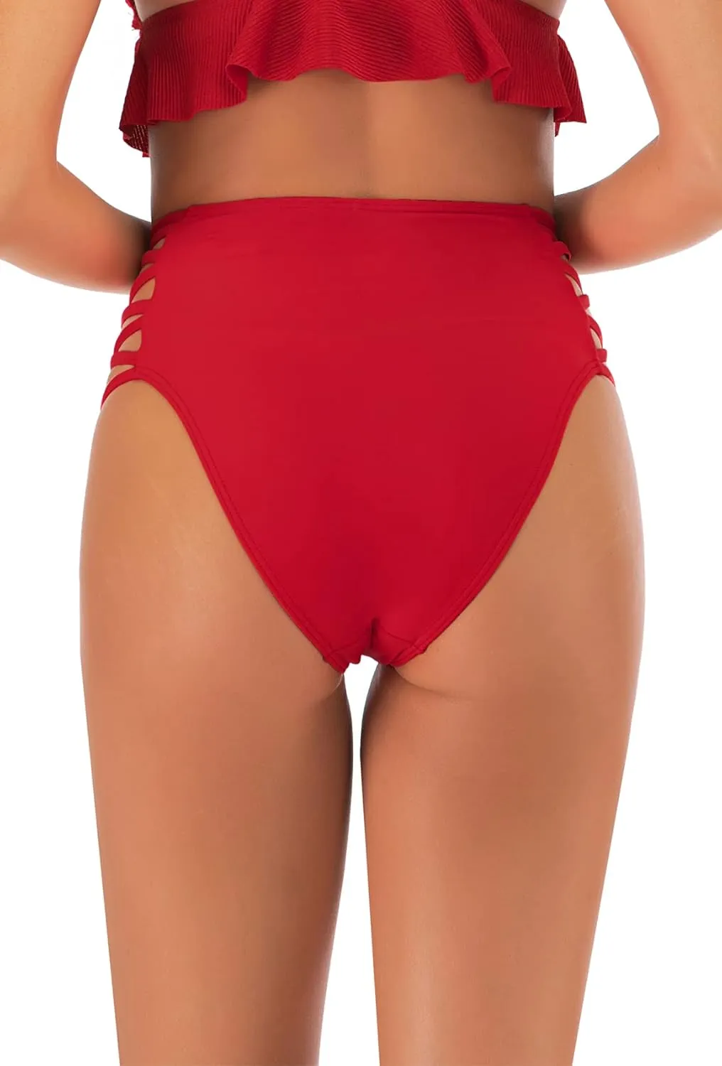 Panegy Women's High Waisted Bikini Bottoms Tummy Control Strappy Bathing Suit Bottom