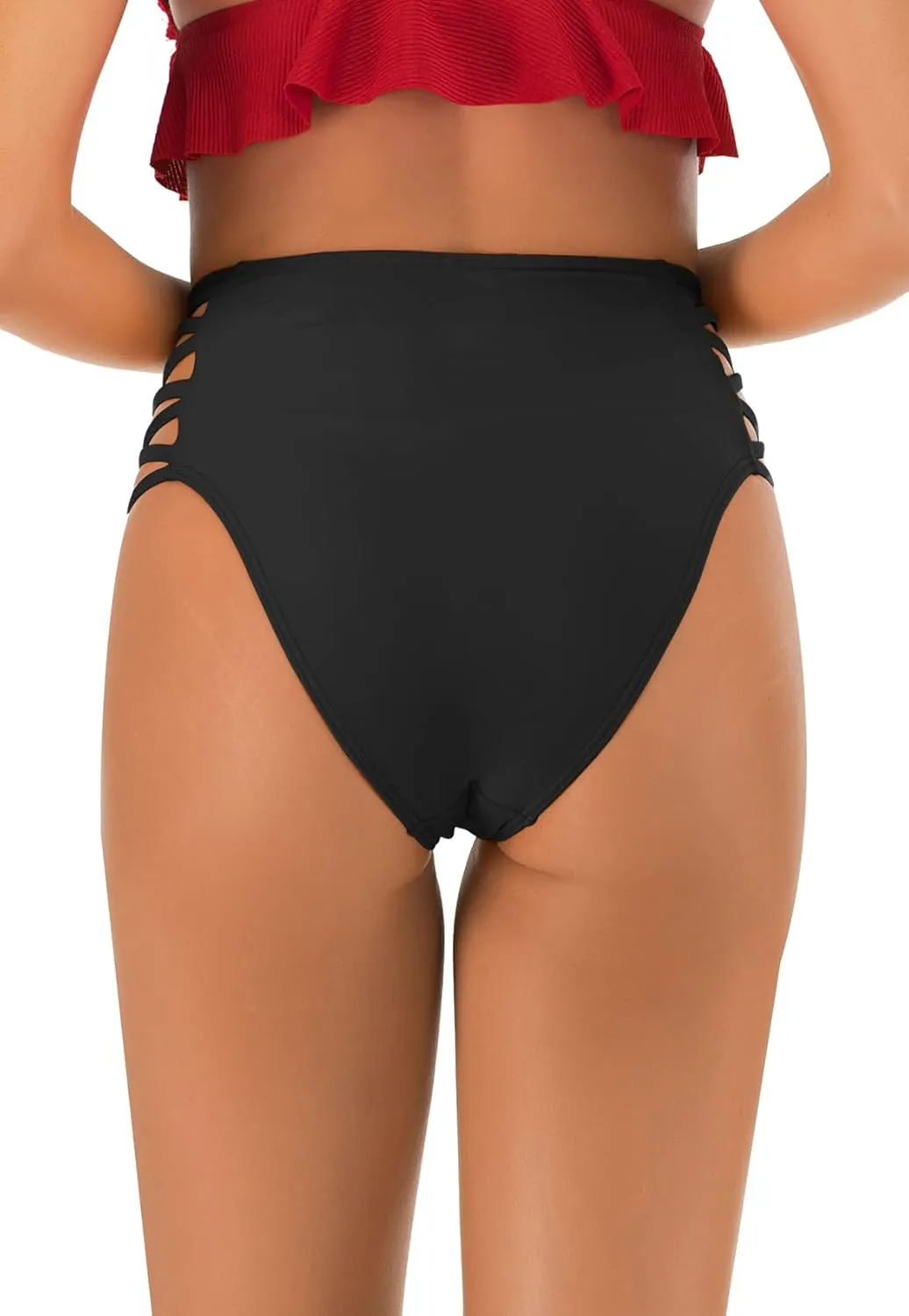 Panegy Women's High Waisted Bikini Bottoms Tummy Control Strappy Bathing Suit Bottom